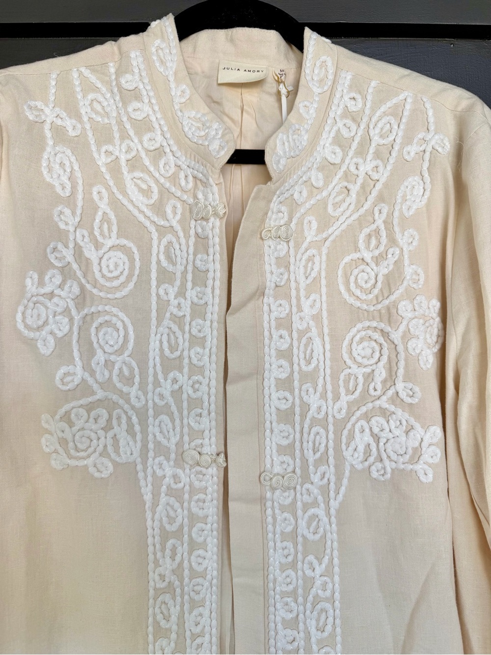 NWT Julia Amory Embroidered Linen Mandarin Jacket, Size Medium - Picture 4 of 10
